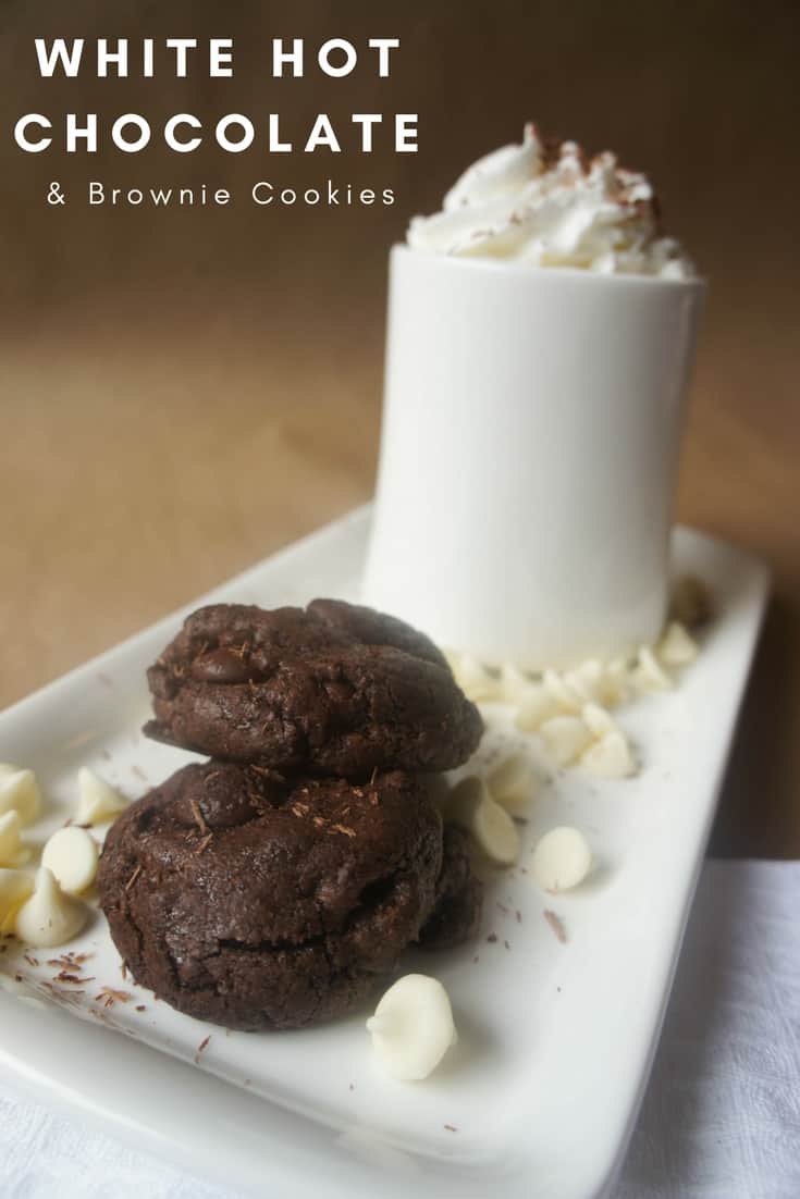 White Hot Chocolate is positively delicious with a side of dark chocolate brownie cookies on a chilly fall day!