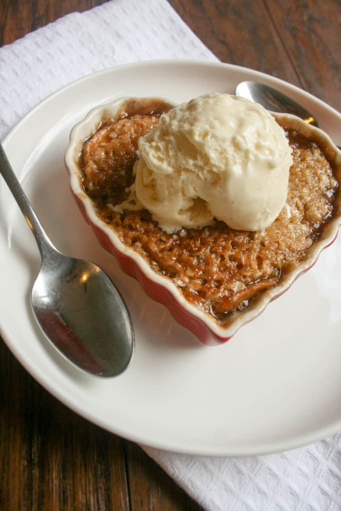 Apple Crisp for 2 is the perfect fall comfort food that you can eat all in one sitting. Easily make this for a crowd or just you and your loved one!