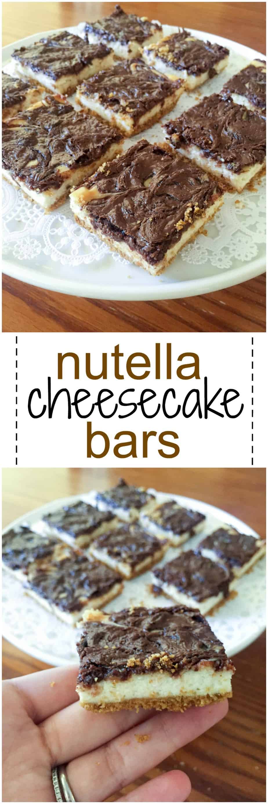 Nutella Cheesecake Bars are the perfect mix of chocolate with everyone's favorite dessert in one,easy to make (and eat!) dessert!