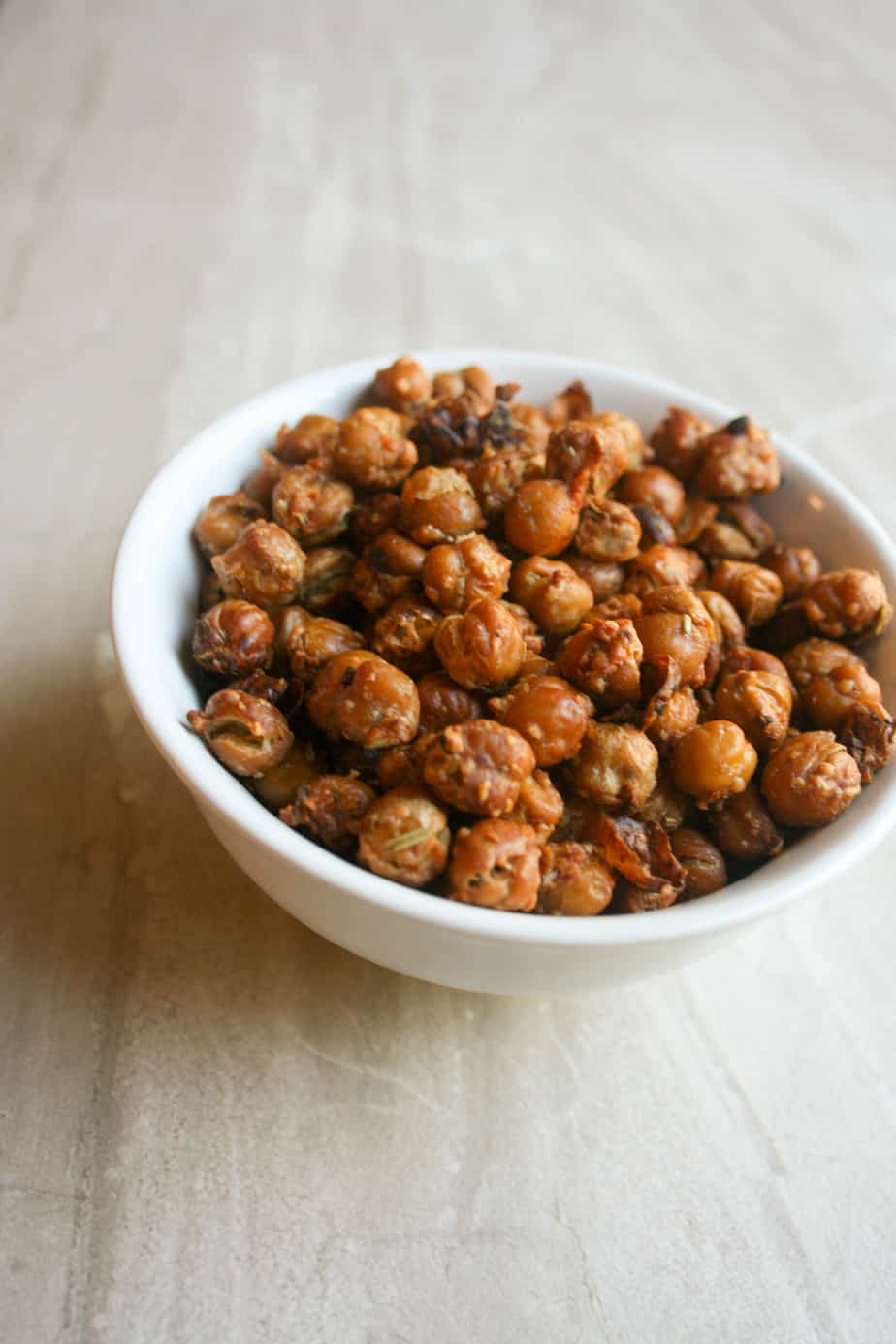 Crunchy roasted chickpeas are the perfect healthy snack or topping for a salad!