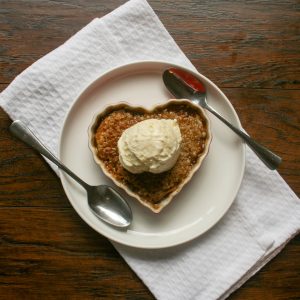 Apple Crisp for 2 is the perfect fall comfort food that you can eat all in one sitting. Easily make this for a crowd or just you and your loved one!