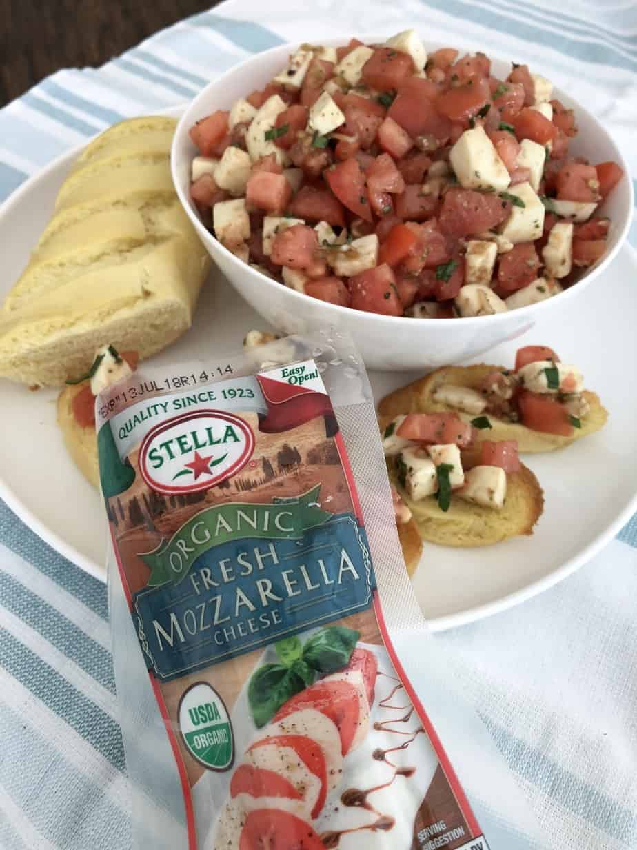 Easy Bruschetta Caprese appetizer with Stella Cheese