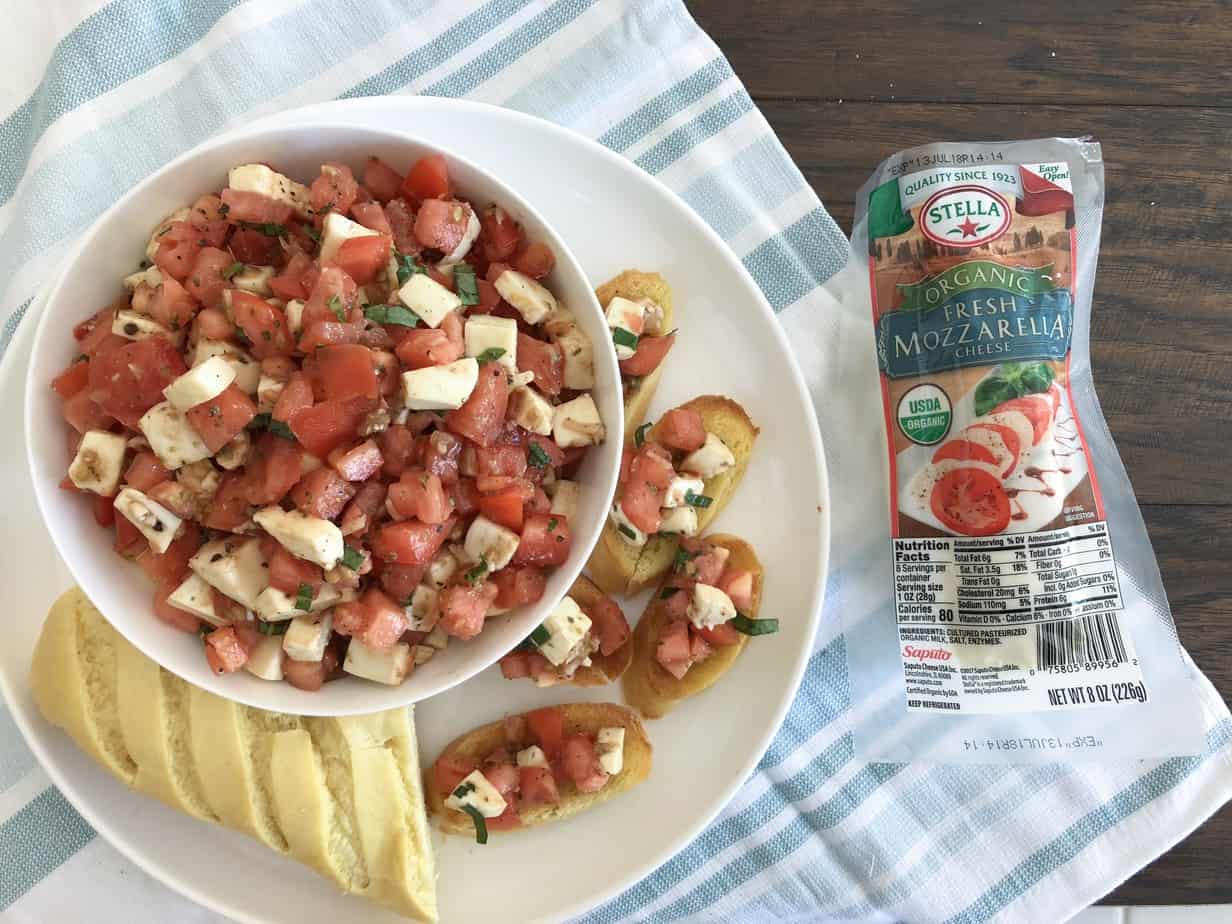 Easy Bruschetta Caprese appetizer with Stella Cheese