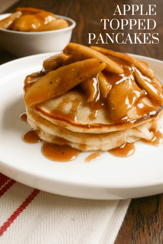 Pancakes with autumn apple topping is the perfect breakfast for fall! Sweet, light an airy, no need for syrup on these!