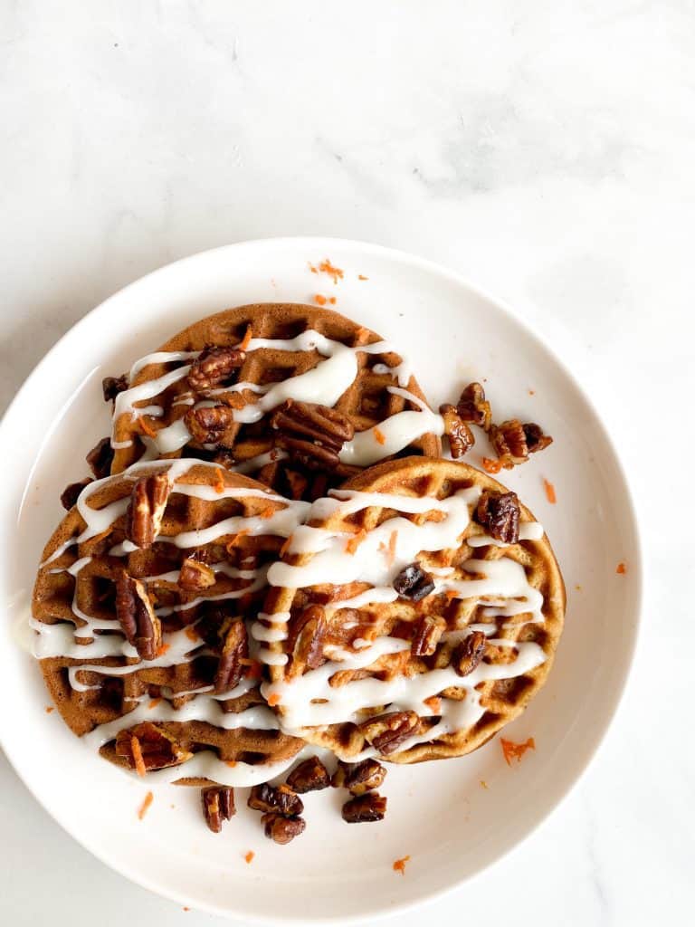 Carrot Cake Waffles with Cream Cheese Drizzle