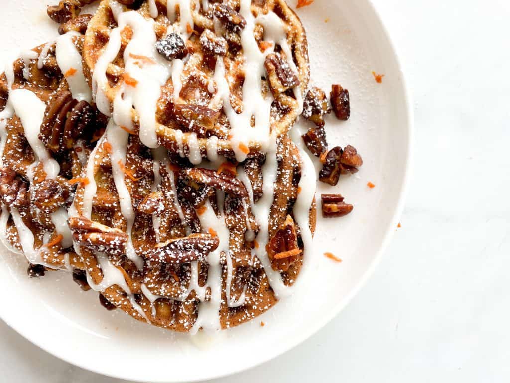 Carrot Cake Waffles with Cream Cheese Drizzle