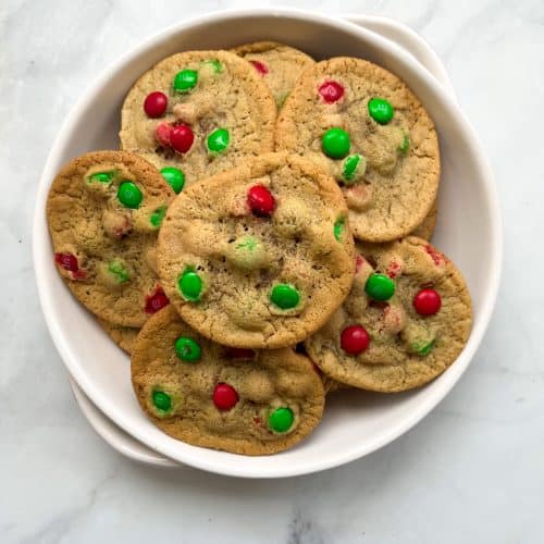 M&M cookies on plate