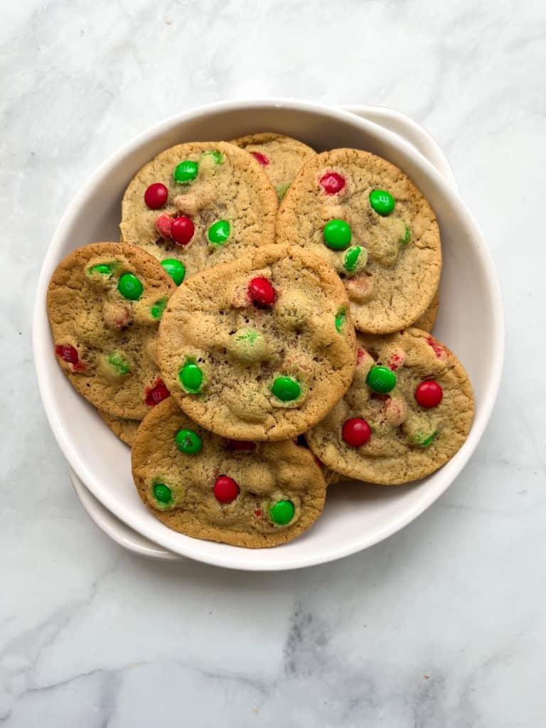 M&M cookies on plate