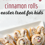 Pinterest pin with easter bunny cinnamon rolls