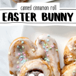 Pinterest pin with easter bunny cinnamon rolls