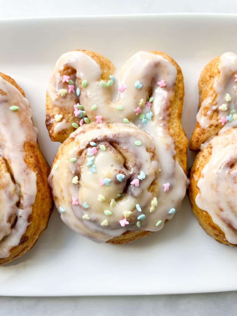 Easter cinnamon roll bunny with pastel sprinkles