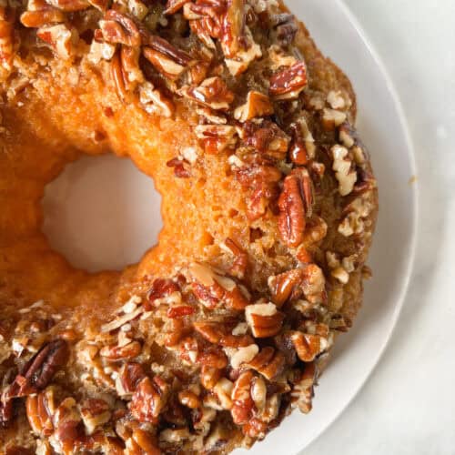 Overhead shot of a butter pecan cake